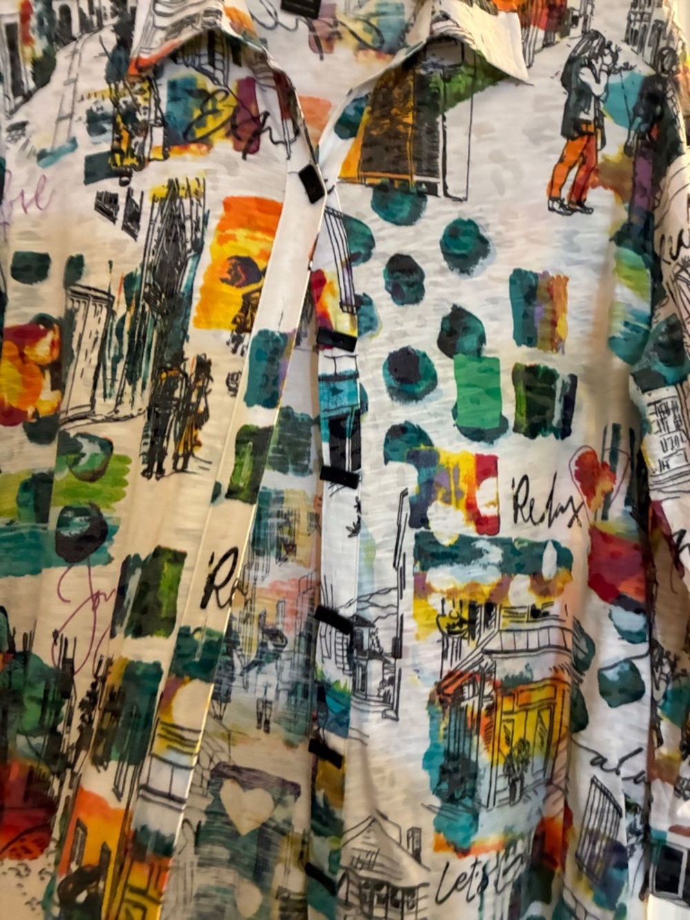 Ali Miles women’s Abstract Multicolor Button-Down Shirt in White Artistic Print - Picture 3 of 3